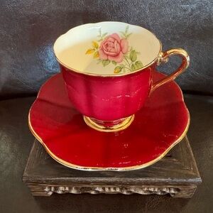 Trentham Staffordshire Burgundy Red Cup and Saucer